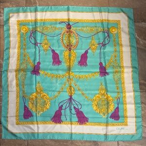 Celine Silk Turquoise Scarf with Gold and Purple Details